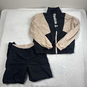 Reebok Black Beige Track Suit Athletic 1/2 Zip Jacket Sweatpants Men's Small